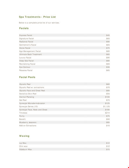 massage envy price list template template