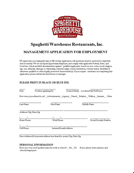 printable warehouse job application template for state with spaghetti template