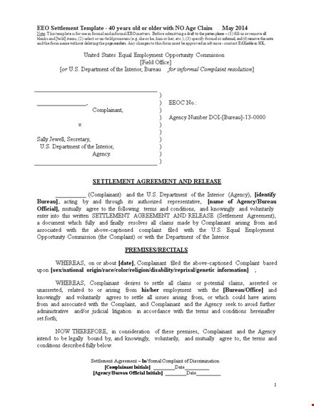 settlement agreement terms and agency - complainant settles template
