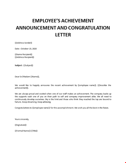 employee achievement congratulation letter template