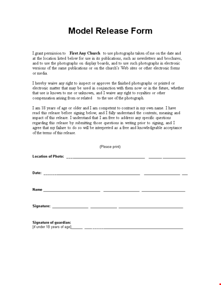 authorize church photography with electronic model release form template