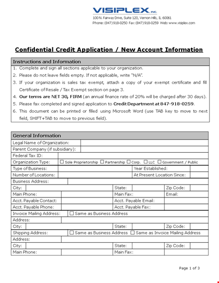 credit application form for company and guarantor template