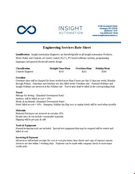 engineering rate sheet | overtime billed | template template