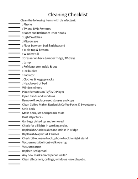 cleaning checklist printable template