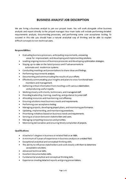 business analyst job description template