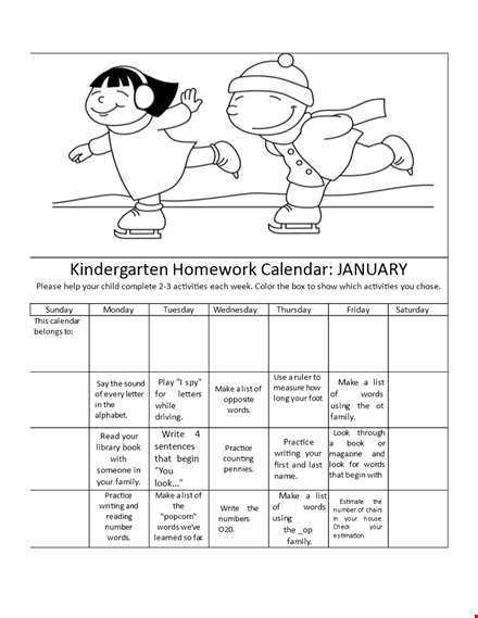 homework calendar template