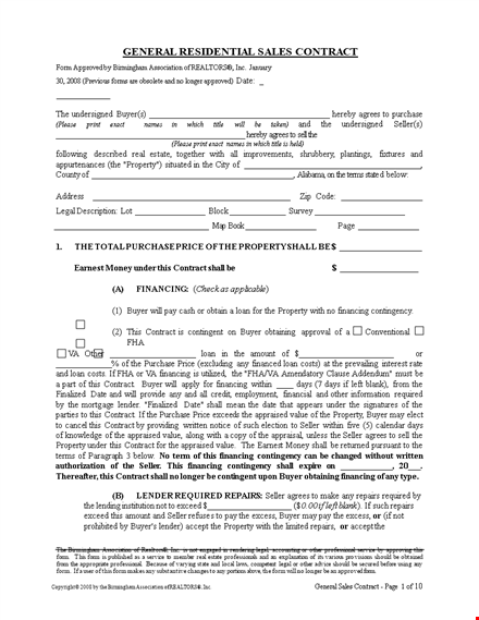 general residential sales contract template