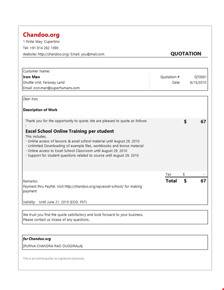 free quote template for schools | excel format | customize&send now template