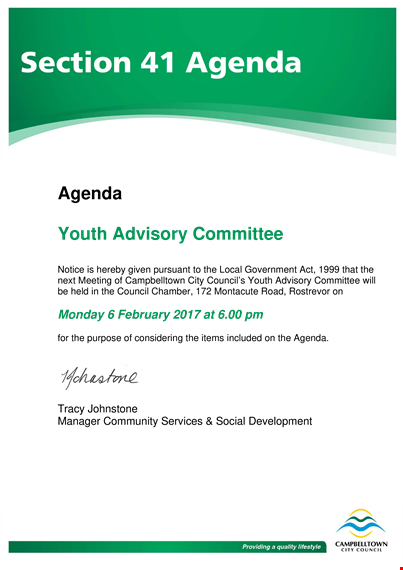 youth advisory committee agenda template