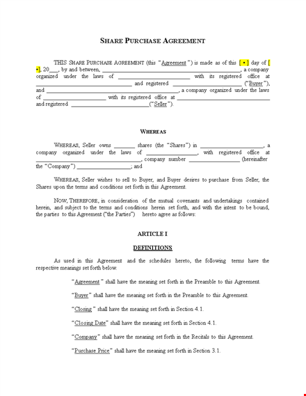 purchase agreement template template