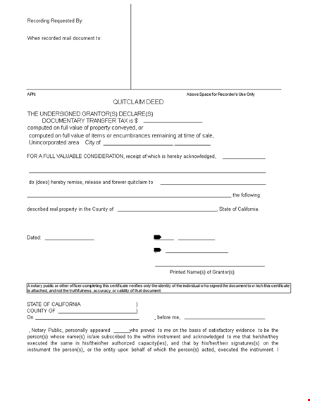 download free quit claim deed template - california | fill, sign, & print template
