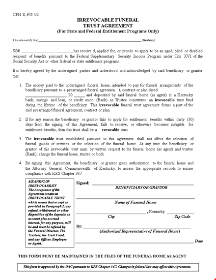 funeral trust agreement - secure your beneficiary's future template