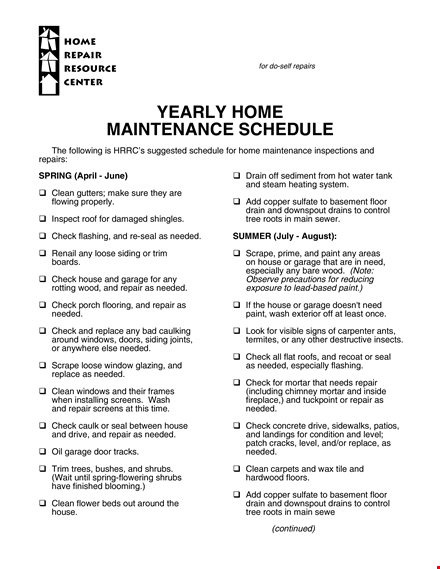 maintenance schedule template