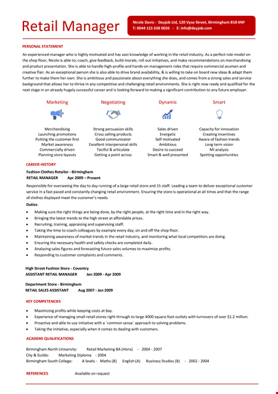 retail manager resume template template