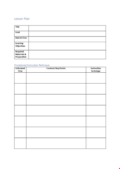 lesson plan template for training sessions template