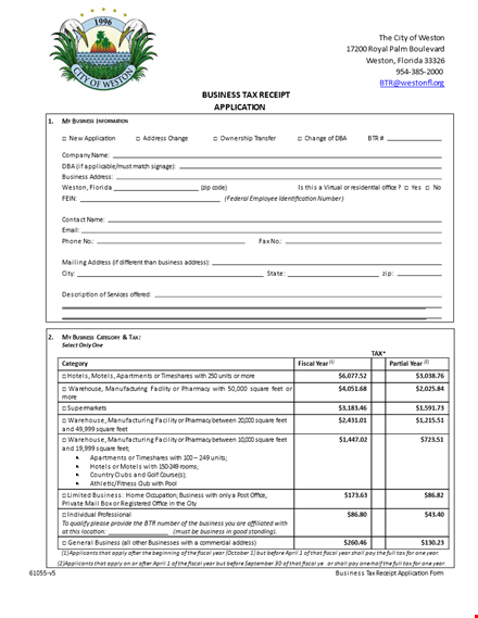 printable business tax receipt application template template