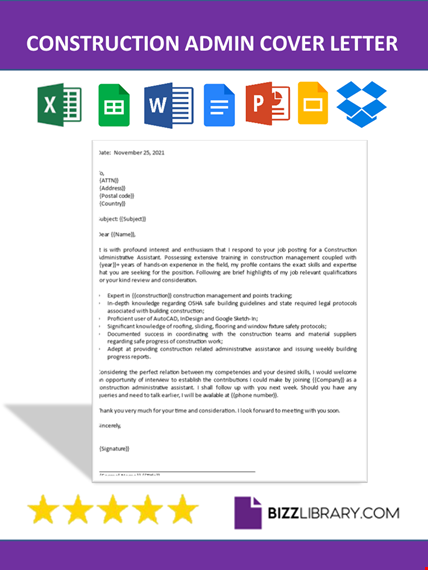 construction administrative assistant cover letter template