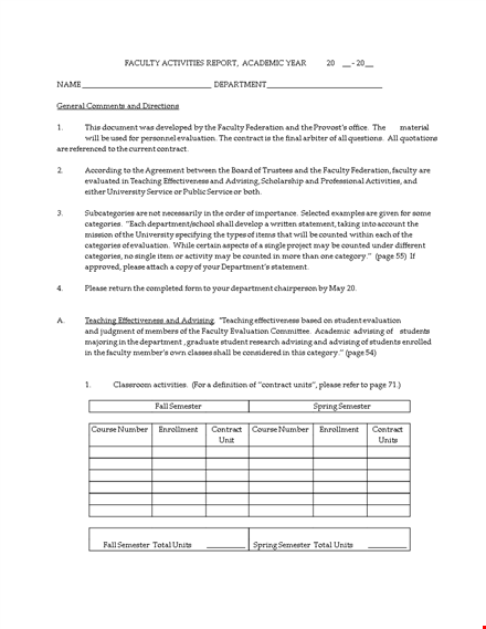 professional faculty activity report template template