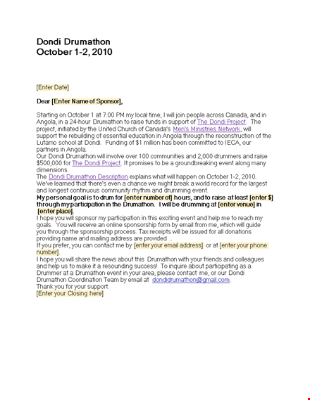 get your sponsorship letter template for the october drumathon event with dondi template