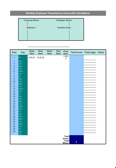 easy timesheet template - track your hours and total time worked template