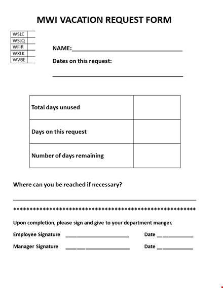 easy vacation request form with signature - get your time off approved template