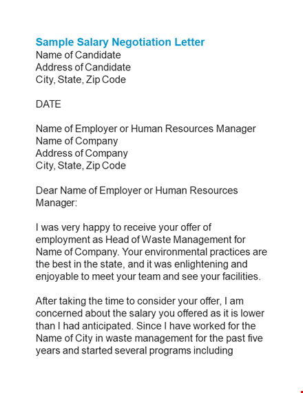 salary negotiation letter: addressing salary concerns with your company template