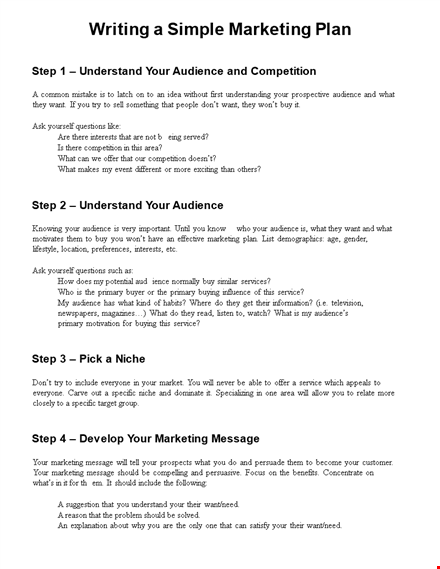 simple marketing plan: crafting an engaging message for your target audience template