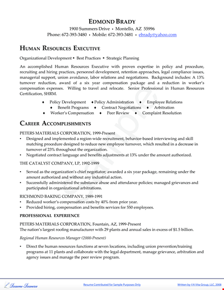 hr executive resume template