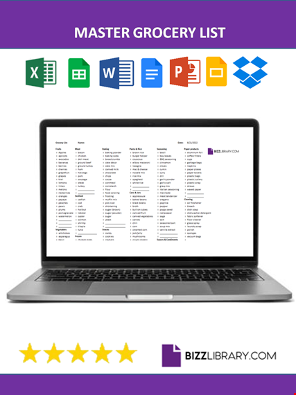 master grocery list template
