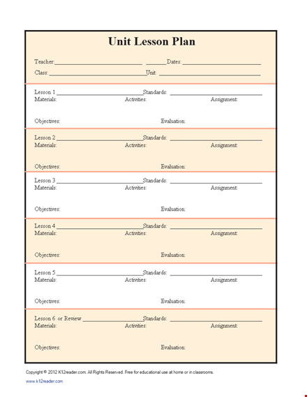 unit plan template - organize materials, activities, lessons, and assignments with standards template