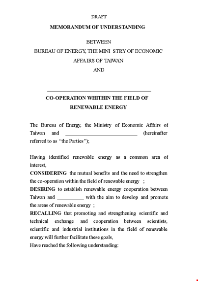 renewable energy memorandum of understanding template for parties' understanding template