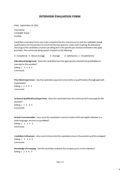 candidate evaluation form template