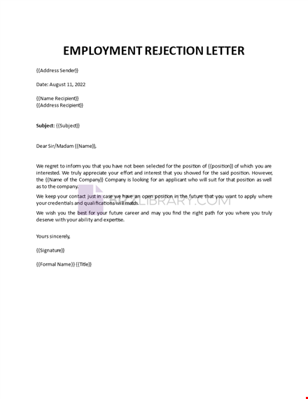 employment rejection letter template template