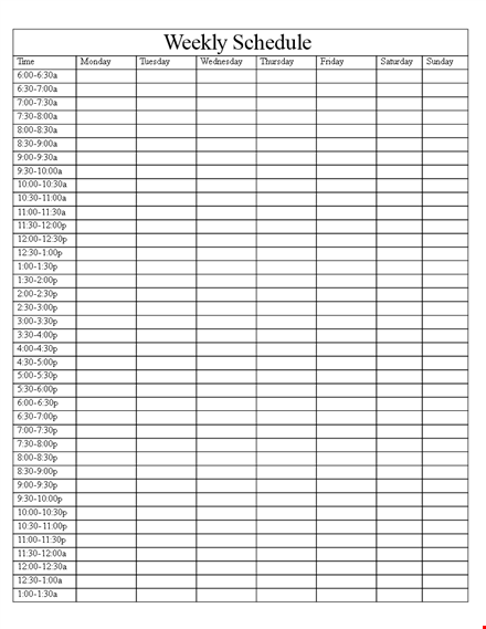 printable week schedule template template
