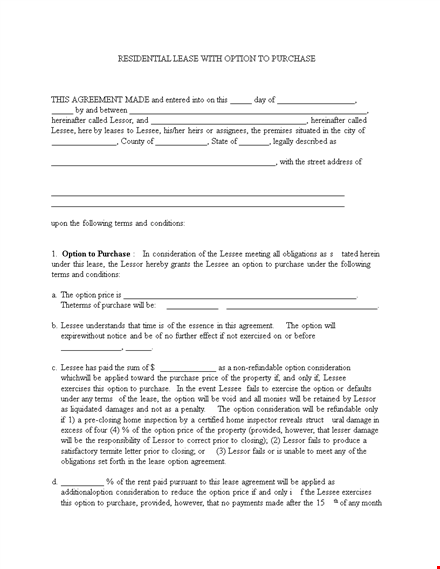 printable rent to own contract template