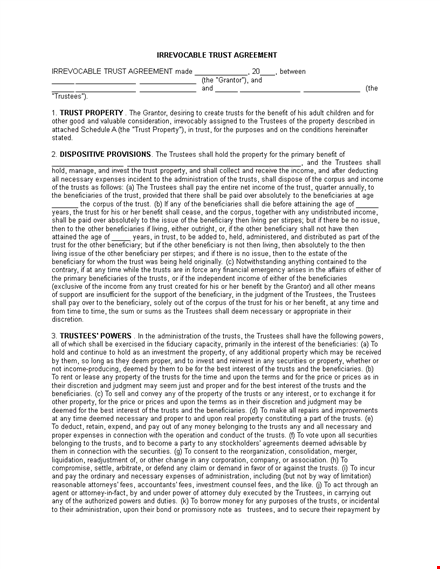 property trust agreement: trusts, trustees, and execution template