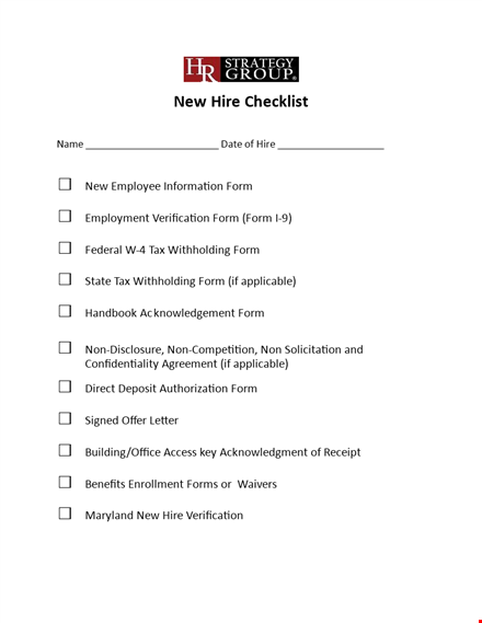 complete new hire checklist for onboarding template