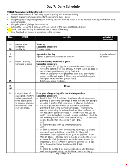 sample daily schedule template word template