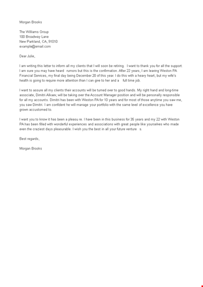 thank you letter to client after resignation template