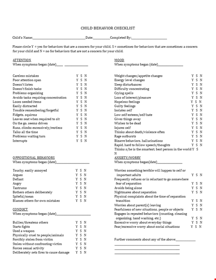 child behavior checklist: assessing school-related behaviors, symptoms, and onset template