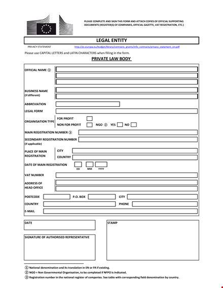 free legal entity form template