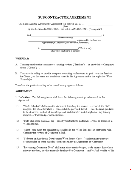 subcontractor agreement template - protect your company with a solid contractor agreement template