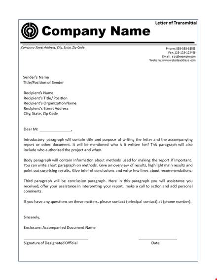 get a professional look with our letter of transmittal template template