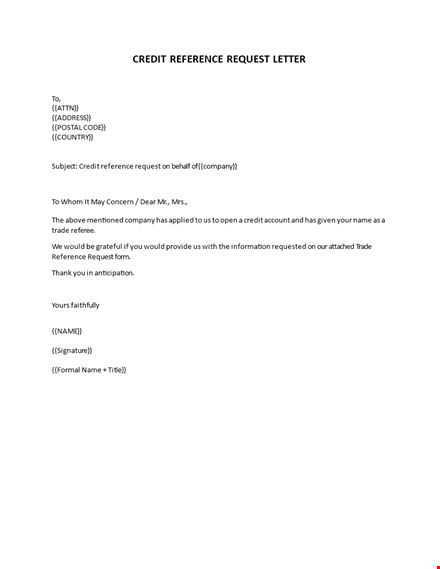credit reference request letter template