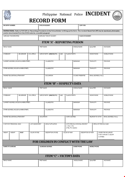 create a professional police report - incident details template