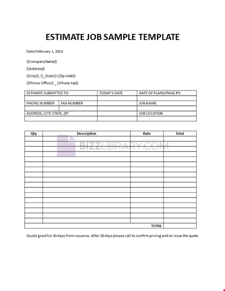 estimate job sample template template