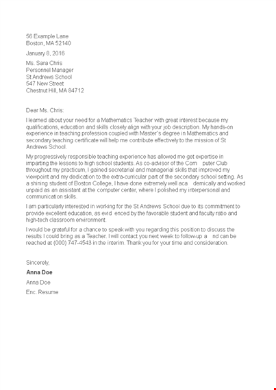 job application letter for teacher with no experience | school, teaching, skills | boston | andrews template