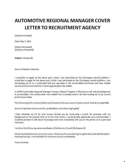 automotive regional manager cover letter template