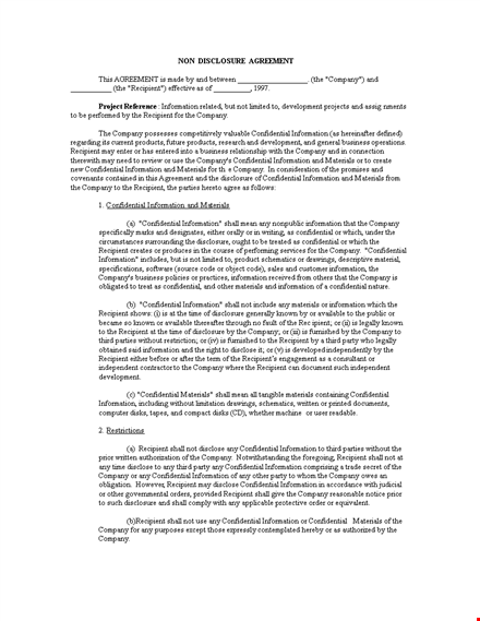 free standard non disclosure agreement template