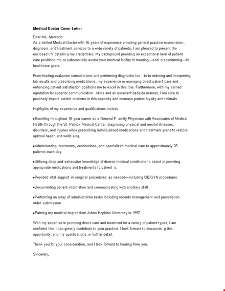 medical doctor cover letter template